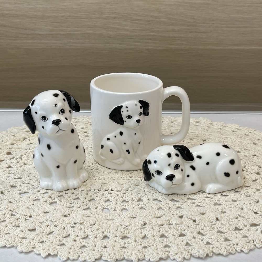 Vintage Otagiri Set Of 3 Ceramic Dalmatian Salt & Pepper Shakers Ang Mug Japan